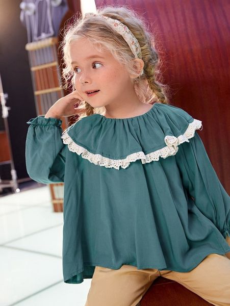 

toddler girls eyelet embroidery trim statement collar blouse she, White;black
