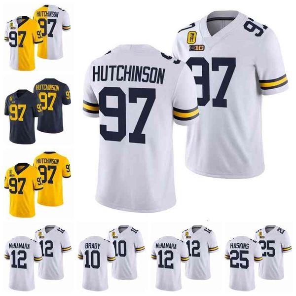 

a001 97 aidan hutchinson michigan 42 patch jersey wolverines hassan j.j. mccarthy tom brady josh ross nico collins ronnie bell daxton hill, Black