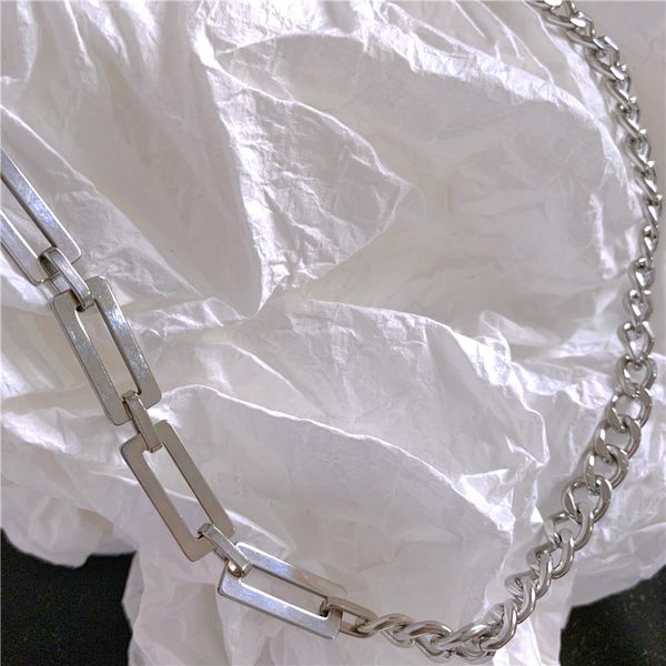 

personality chain stitching titanium steel necklace female cold wind design sense hip-hop simple wild collarbone chain men and women, Silver