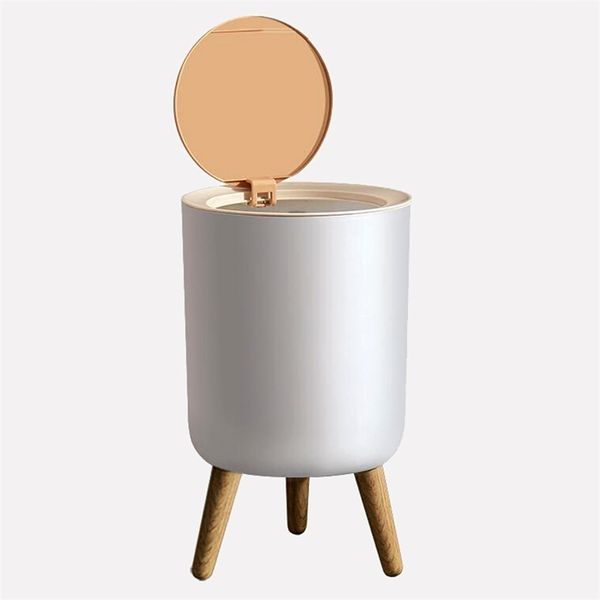 Pattumiera moda 7L piede alto imitazione legno plastica desktop con coperchio stampa pattumiera soggiorno toilette cucina secchio della spazzatura 220408