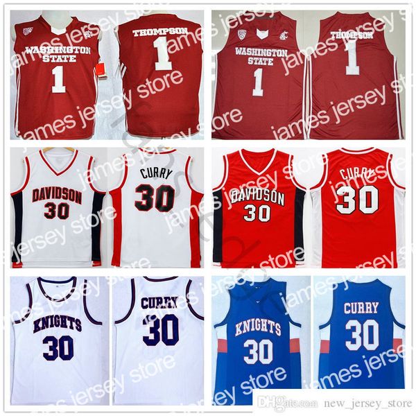 

james ncaa davidson wildcat college stephen #30 curry charlotte knights high school basketball jersey klay #1 thompson washington state coug, Black