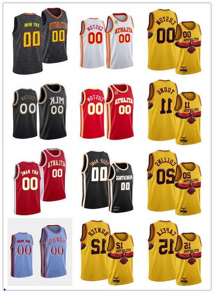 

75th custom atlanta''hawks''men women youth 20 john collins trae 11 young 15 clint capela 12 de'andre hunter basket, Black;red
