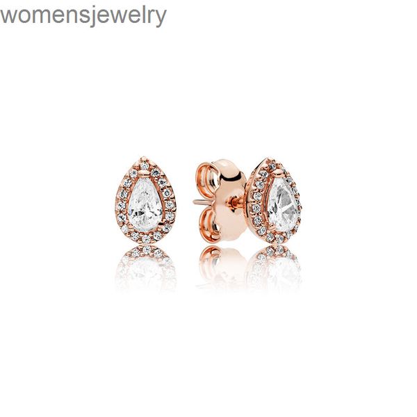 

18k rose gold plated shining tear drop stud earring original box for pandora 925 sterling silver teardrop earrings women wedding gift, Golden;silver