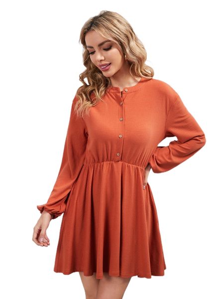 

half button lantern sleeve ruffle hem dress q0oz#, Black;gray