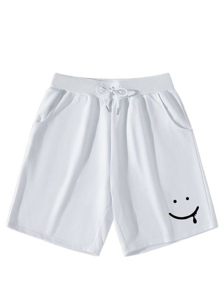 

men expression print drawstring waist shorts f7ib#, White;black