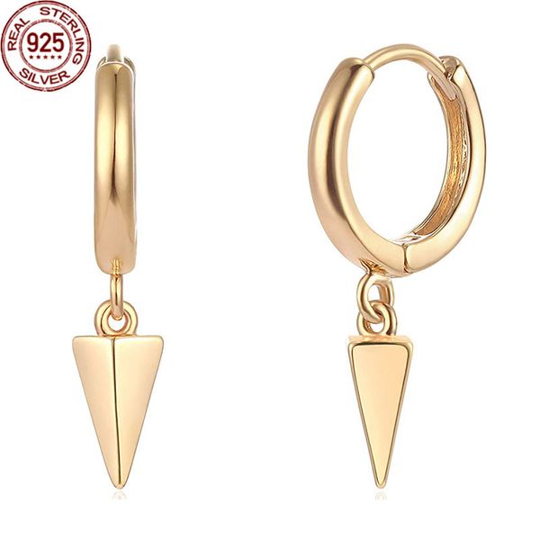 

new s925 silver triangle column three-dimensional eardrop triangular smooth round earring for women girls fashion jewelry gift, Golden