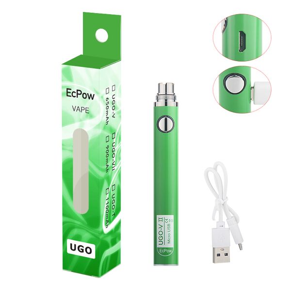 100% оригинальный UGO V2 II 650 900MAH EVOD EGO 510 Аккумулятор Micro USB -зарядное устройство E Сигареты для MT3 CE4 Mini Protank Atomizer