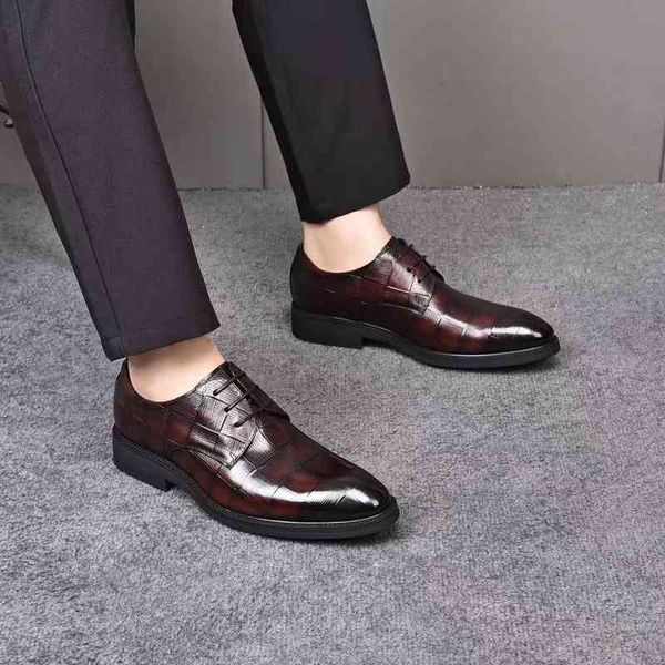 Nxy Trode Shoes formal Business Crocodile Leather Shoes Men Casual Daily British Pointed 220804