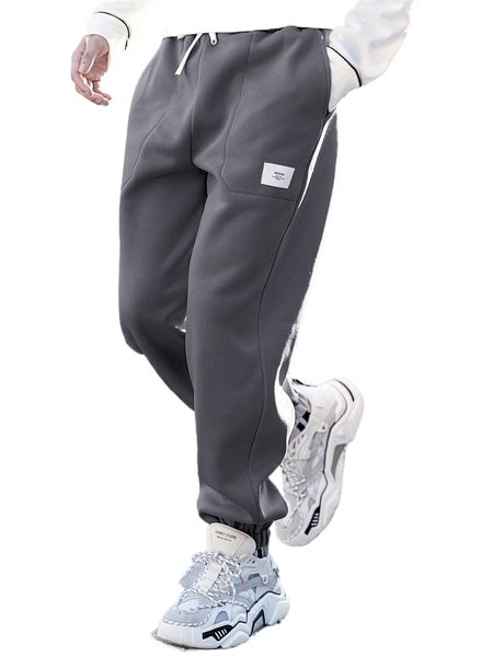 

men patch detail drawstring waist sweatpants p1p5#, Black