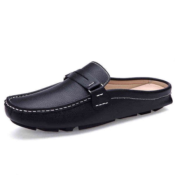 Dres Schuh Marke Männer Schuh Sommer Casual Flache Mann Weiche Leder Slip auf Halbe Slipper Komfortables Fahren Loafer 220723