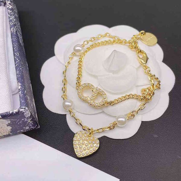 

2022 factory wholesale new di home diamond inlaid pearl love layer bracelet simple women's ins bracelet jewelry, Black