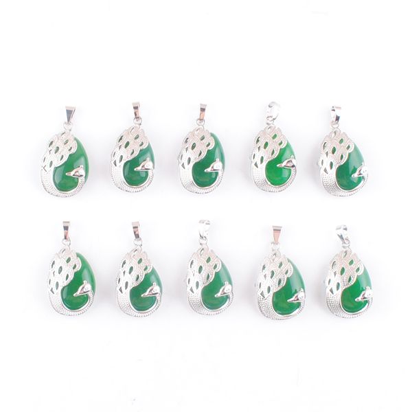 

new arrivals green jade peacock pendant lucky jewelry for women gift natural gemstone cabochon teardrop silver plated dn4638