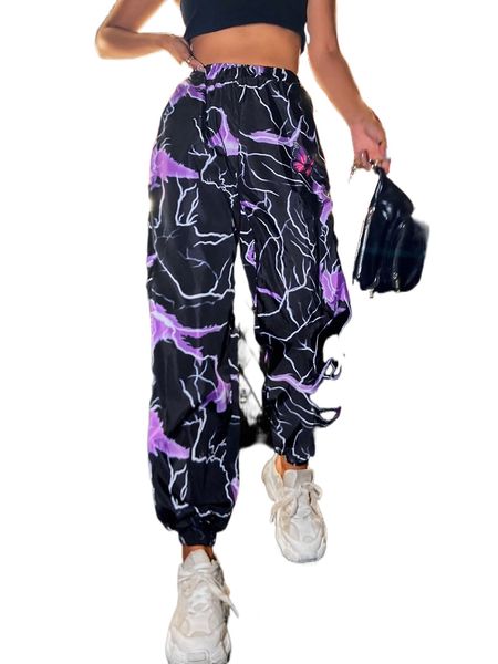 

butterfly and lightning print pants x4fb#, Black;white