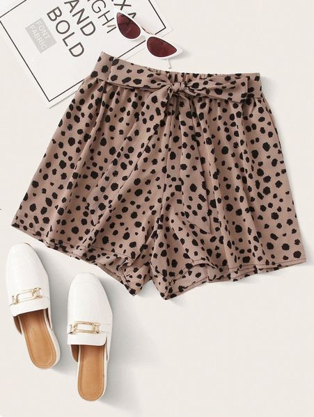 

dalmatian print knot front shorts e27b#, White;black