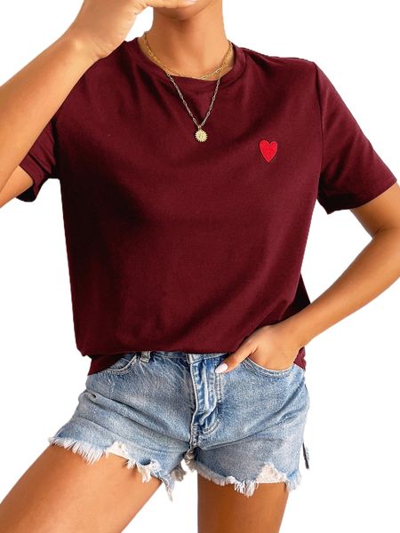 

heart embroidery tee n0ye#, White