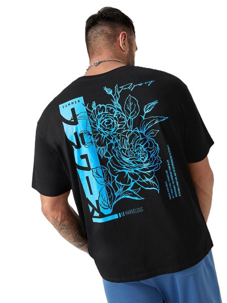 

extended sizes men floral & slogan graphic tee z19n#, White;black
