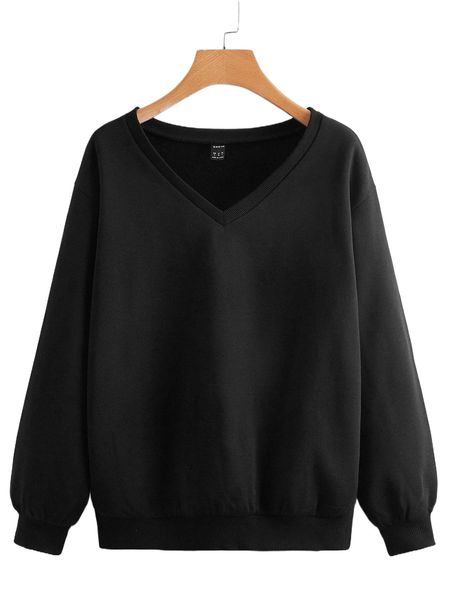 

drop shoulder solid pullover l21f#, Black