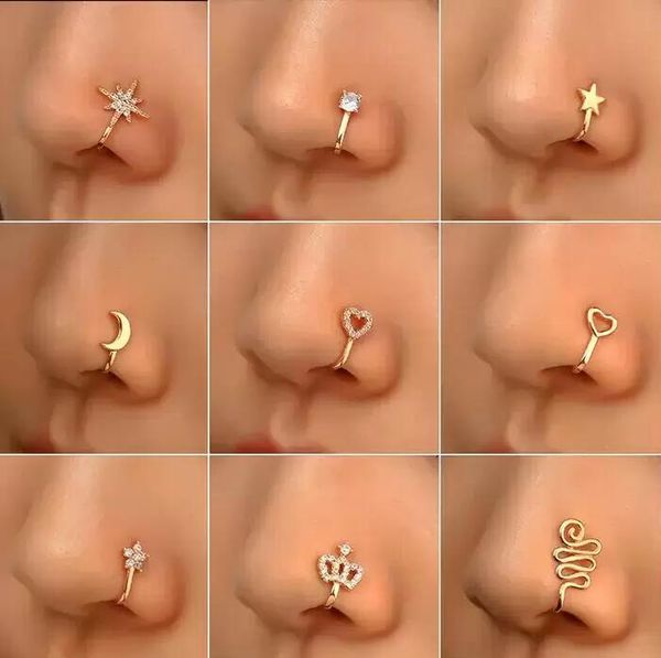 Anelli naso di rame di fiore di luna per donne non piercing clip oro placcata su cuffia per cuffia per cuffie per ragazze feste di moda 16 stili miscelati