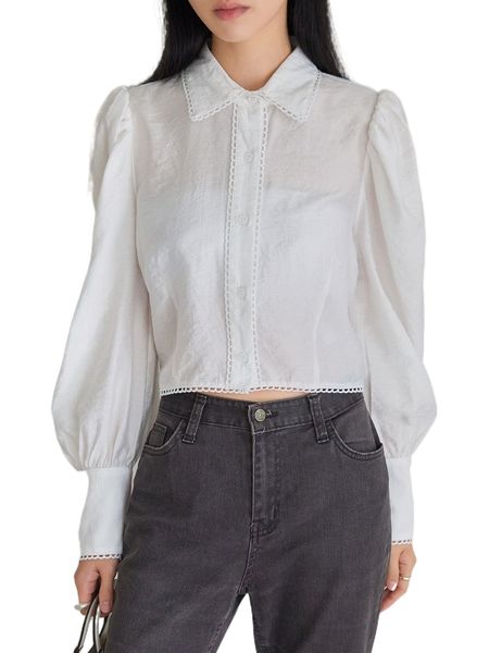 

dazy-less puff sleeve button front shirt 24iz#, White