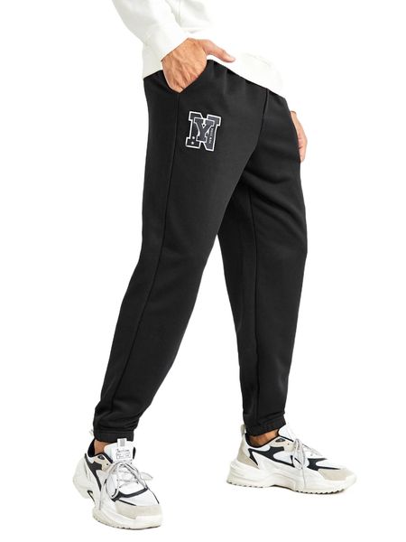 

men letter graphic drawstring waist sweatpants x6ow#, Black
