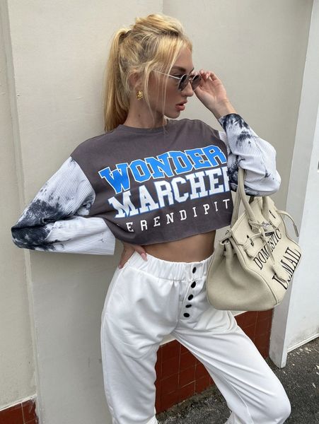 

meysi kim drop shoulder letter graphic crop tee d8zc#, White