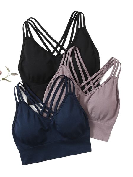 

3pcs medium support seamless crisscross sports bra r1c0#, Gray
