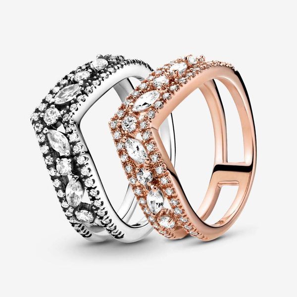 100 % 925 Sterling Silber Funkelnder Marquise Doppelquerlenker Ring für Frauen Eheringe Mode Verlobungsschmuck Zubehör