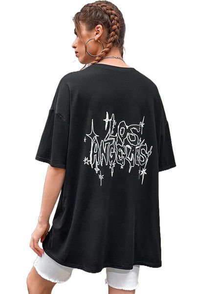 

drop shoulder letter pattern tee b3tn#, White