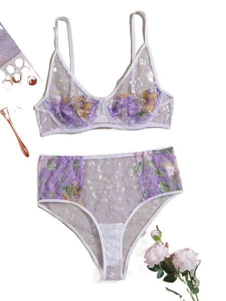 

plus contrast lace bow mesh underwire lingerie set f950#, Black;white