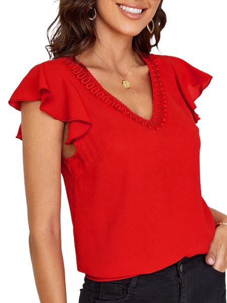 

lace appliques butterfly sleeve blouse 6579#, White