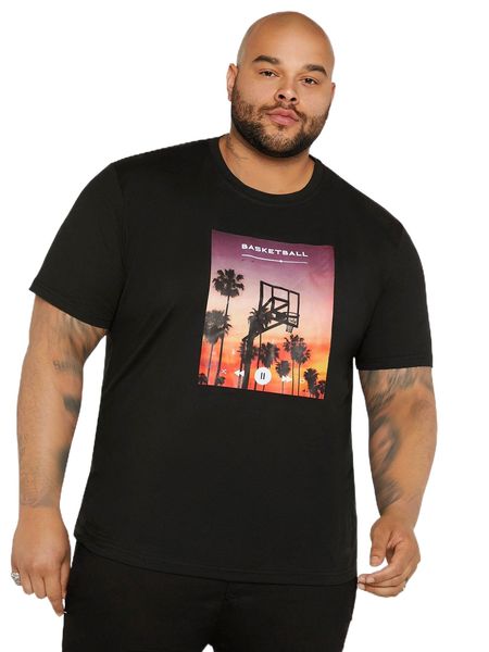 

extended sizes men palm tree & letter graphic tee m4zf#, White;black