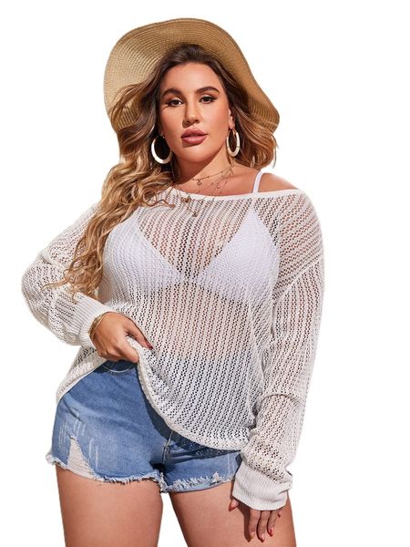 

plus tassel tie back drop shoulder cover up without bikini v1tx#, Black