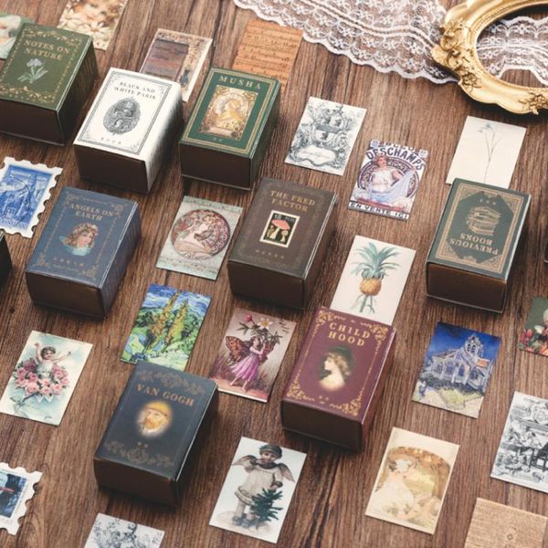 Hediye Sargısı 100 PCS/Box Vintage Europe Tale Damga Mini Mesaj Kartı Festivali Tebrik Çocukları Kawaii Kırtasiye Okul Malzemeleri