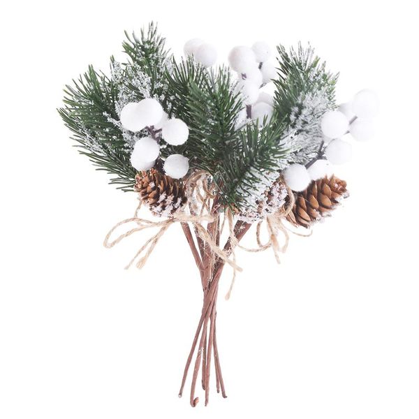 Fiori decorativi Ghirlande Fiore artificiale Neve finta Gelo Ramo di pino Cono Bacca Agrifoglio Fai da te Albero di Natale Ornamento Casa Decorazioni natalizie Supp