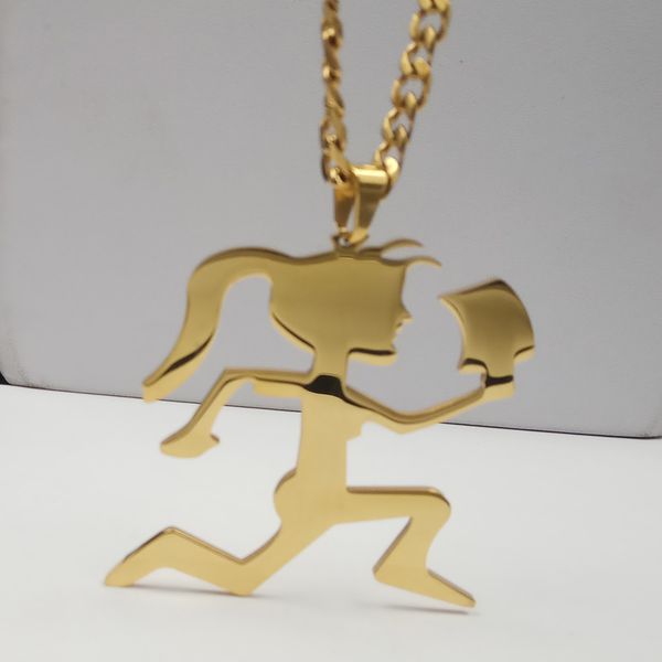 

gold plated large 2 inch tall hatchetman pendant women stainless steel icp juggalette charm necklace curb chain 24'', Silver