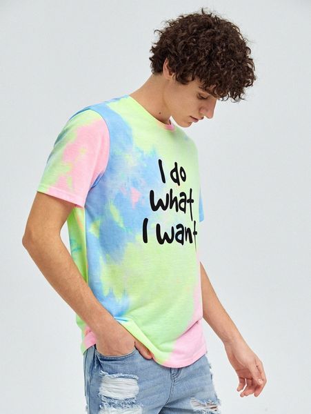 

men slogan & tie dye print t-shirt i3gj#, White;black