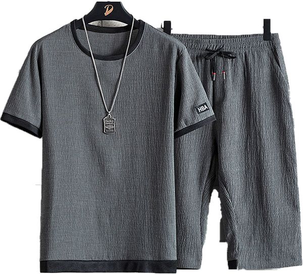 

men's tracksuits tracksuit summer clothes sportswear two piece set t shirt shorts brand track clothing male sweatsuit sports suits homm, Gray