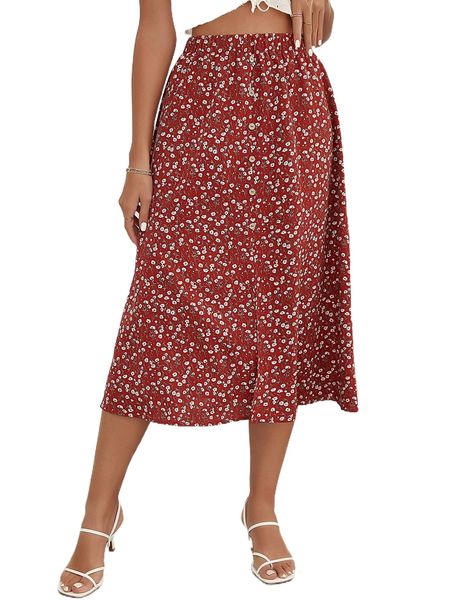 

button up ditsy floral skirt m2r7#, Black