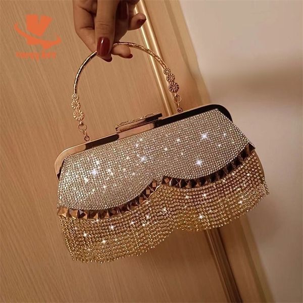 

carey kay women banquet handbags diamond studded tassel evening bags femme wedding purse dress beaded party clutch 220809