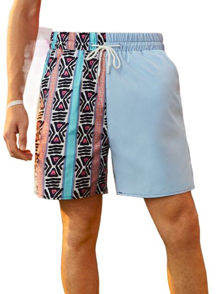 

romwe guys geo print shorts a1qz#, White;black