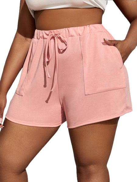 

plus drawstring waist straight leg shorts s8y0#, Black