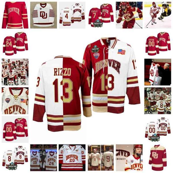 

xflsp 2022 college frozen four championship custom denver pioneers du ice hockey jersey 24 bobby brink (a) 25 jack works 26 shai buium 27 ky, Black