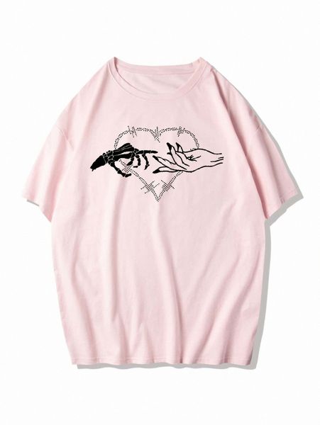 

romwe guys hand skeleton & heart print tee q26t#, White;black