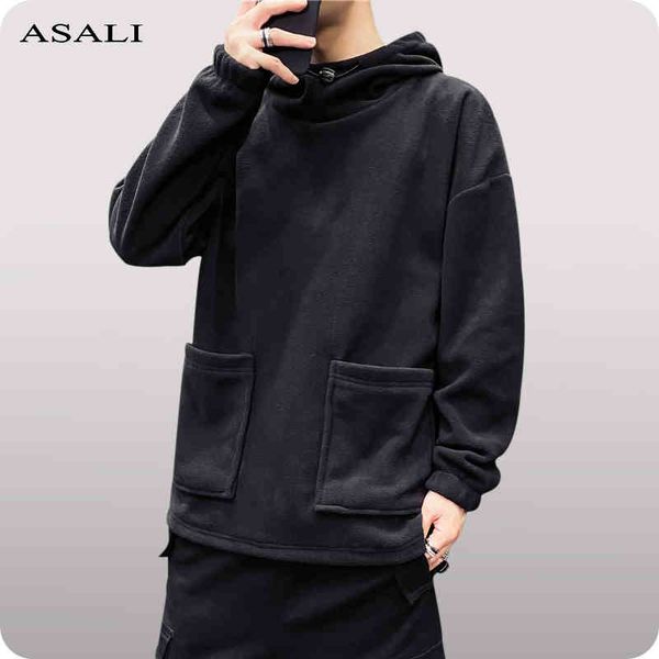 

mens hoodies sweatshirts 2022 winter fleece oversized hoodie men casual hoody outerwear hip hop streetwear pullovers sweatshirt, Black
