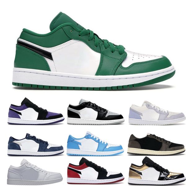 

classic jumpman 1s low basketball shoes man woman unc triple white court purple grey black toe pine green mocha sneakers fashion shoe