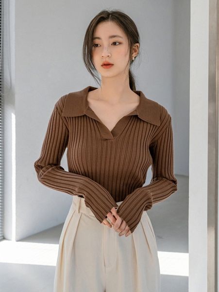 

dazy-less ribbed knit solid sweater h37q#, White;black