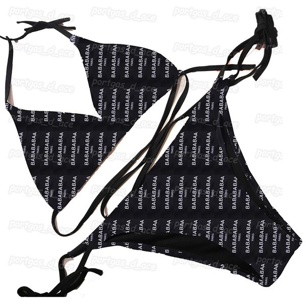 Moda Mektupları Baskılı Bikini Bayan Seksi Bölünmüş Mayo Yastıklı Siyah Yaz Tatili Mayo Plaj Havuzu Sütyen Külot Set