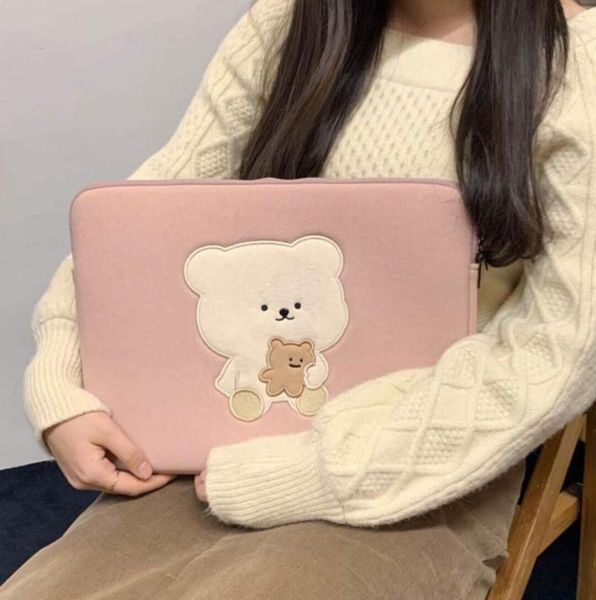 Bolsas de noite Bentoy Milkjoy Girls Mini Laptop Bag 13 11 10,5 9,7 polegadas Negócios de viagem Mac Case Kawaii Coréia urso Mulheres fofas fofo