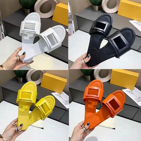 

designer women slides slippers vintage retro buckle sandals banded flats leather embellished baguette beach mule ladies letter slider flip f, Black