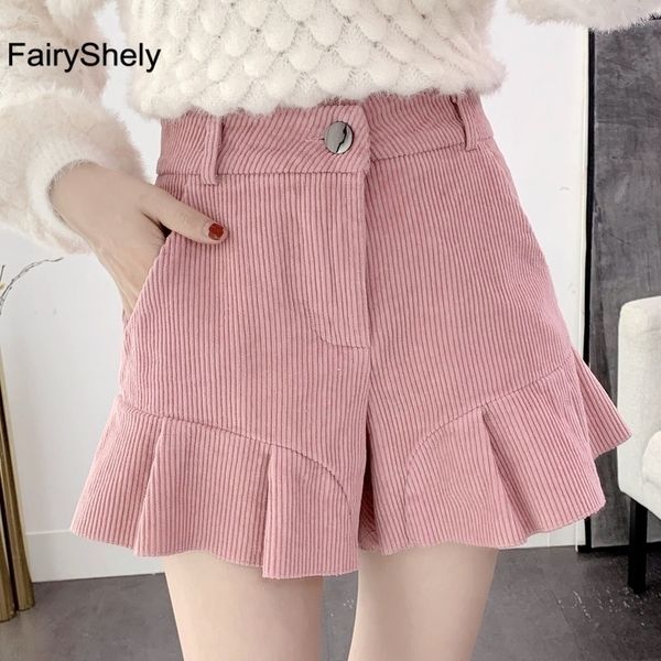 

autumn winter warm women wide leg shorts pink high waist corduroy aesthetic women shorts casual chic shorts plus size 2xl y200403, White;black